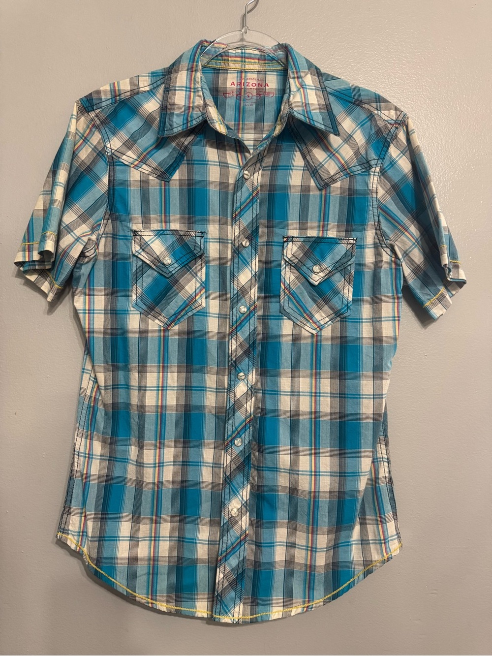 Vintage Y2K Arizona Jeans Co Western Pearl Snap Shirt Blue Plaid Men’s Sm Retro